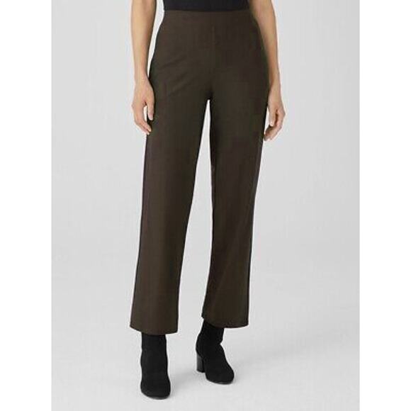 Eileen Fisher Washable Stretch Crepe Straight Pant Brown Sz M Pull On Casual - Picture 1 of 6